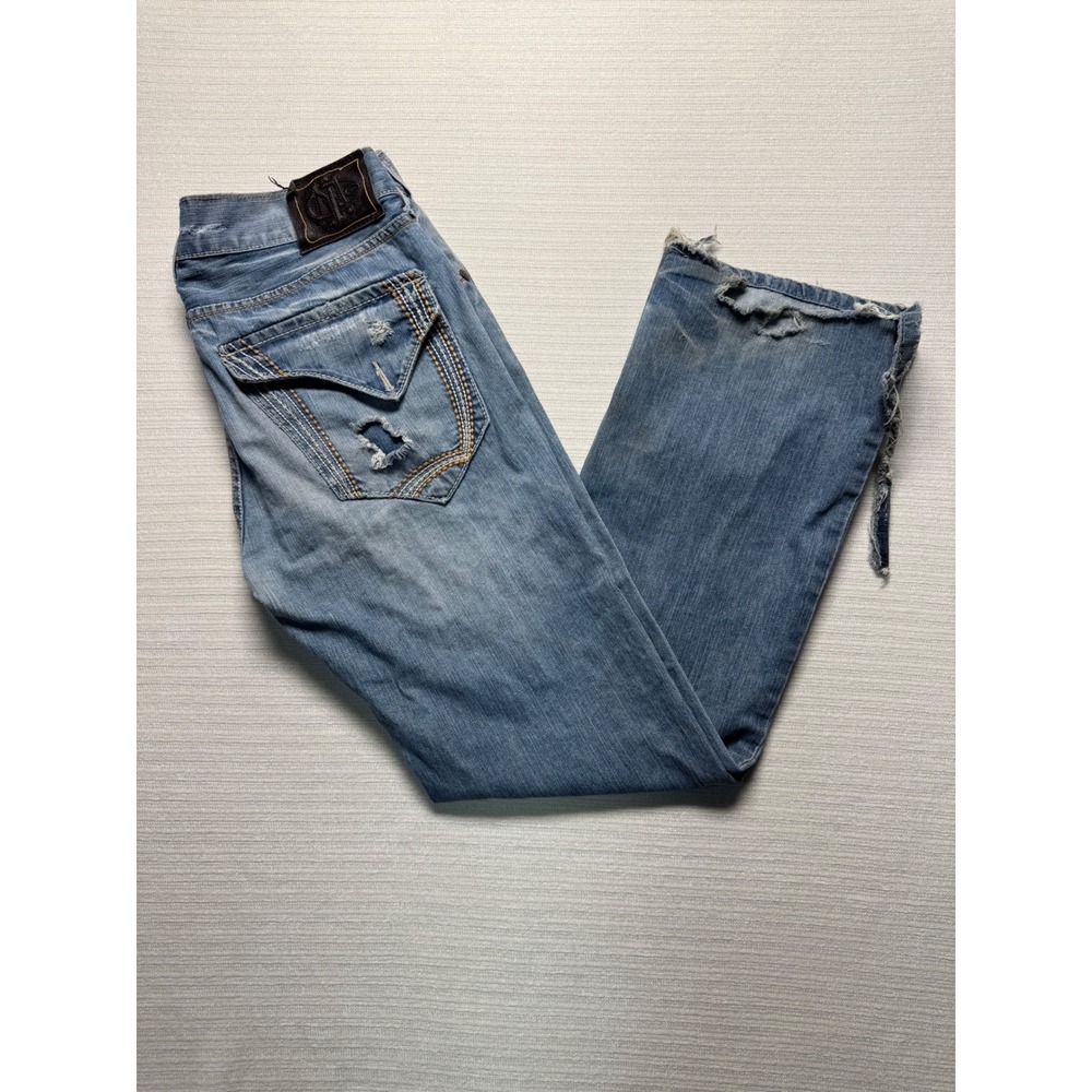 JNCO Jeans Mens 34 Boot Cut Distressed Blue Denim Y2K Vintage M8066SD Turbulence